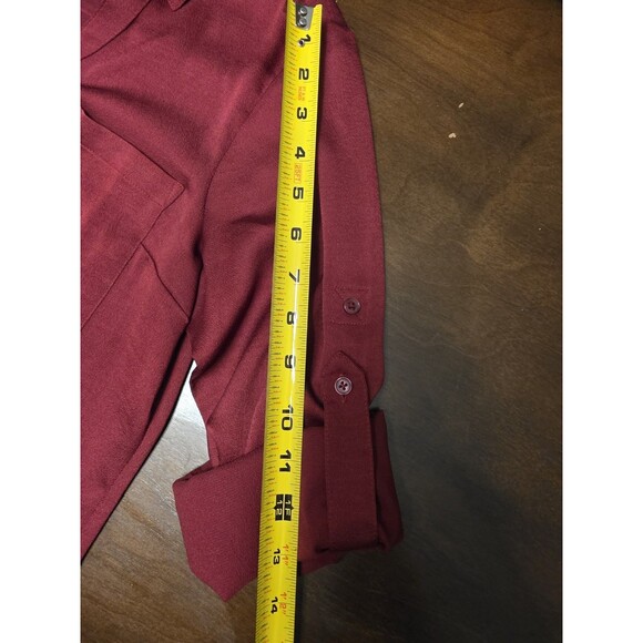 Express Portofino Blouse Button Down Roll Tab Long Sleeve Shirt M Career Red - Picture 7 of 8